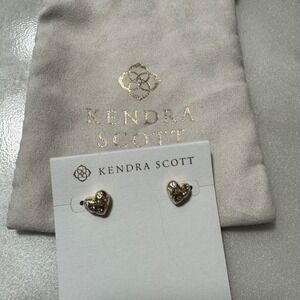 Kendra Scott Holland Heart Earrings Gold Plated Crystal Studs MSRP 65